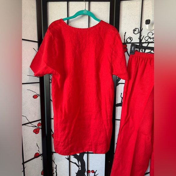 FLAX Linen S/M Petite 2 Piece High Low 100% Linen Red Boho Lightweight Outfit - Picture 8 of 9